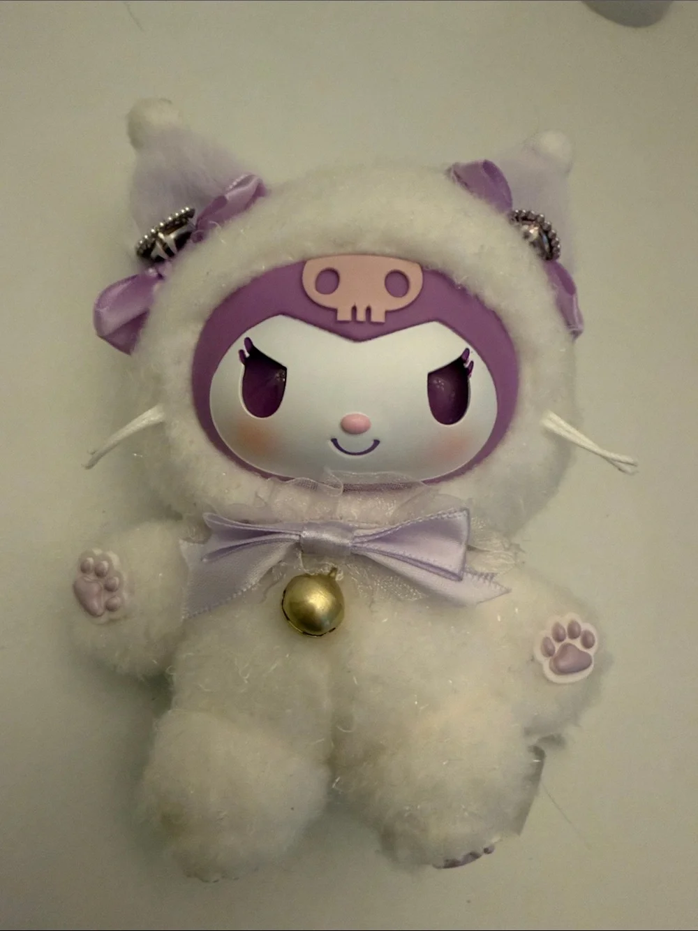 Sanrio My Melody Plush in White Fuzzy Cat Outfit with Lavender Accents